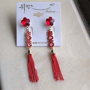 Korean Red Tassel Drop Earrings